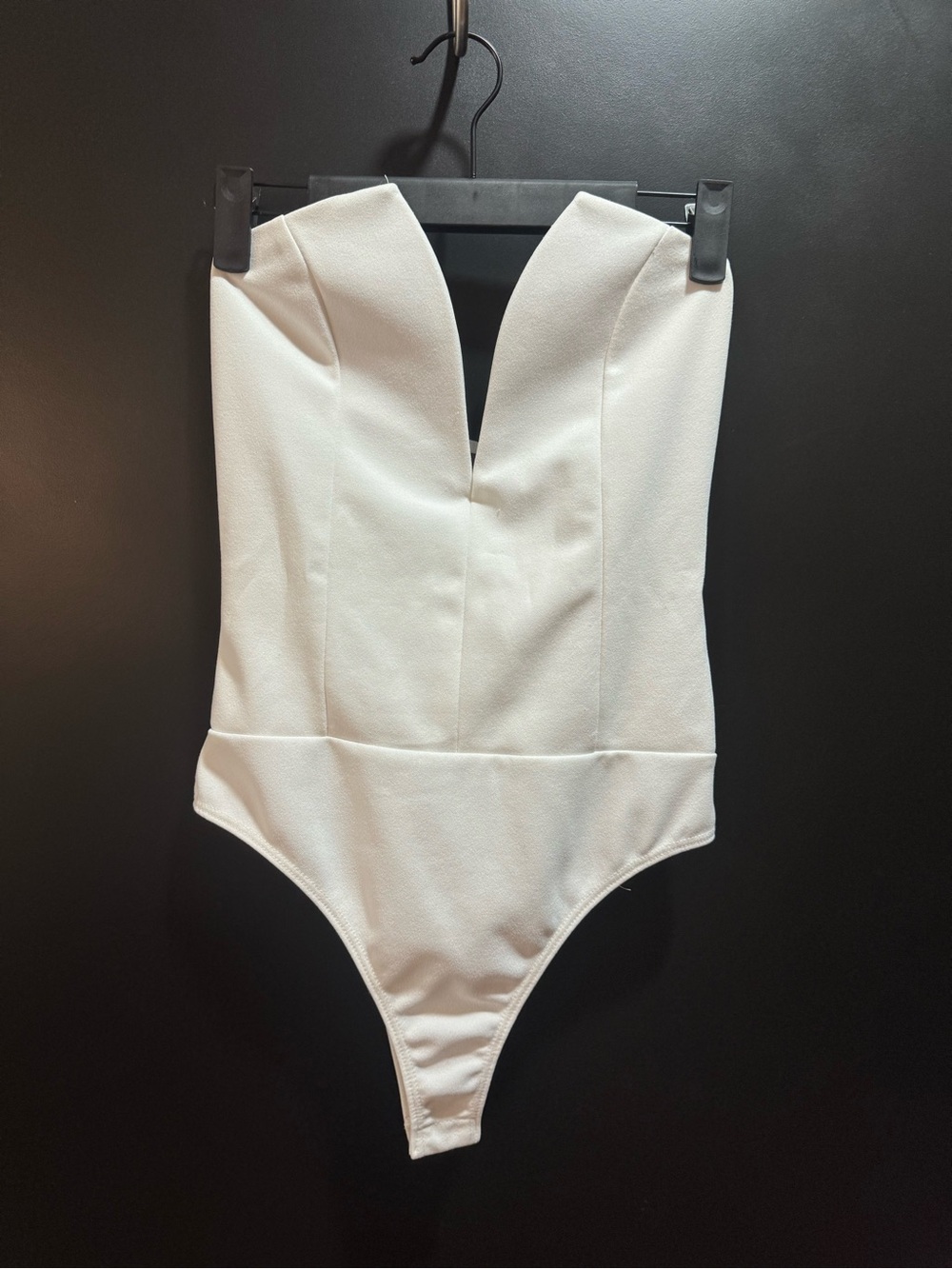 White Strapless V-Plunge Body Suit